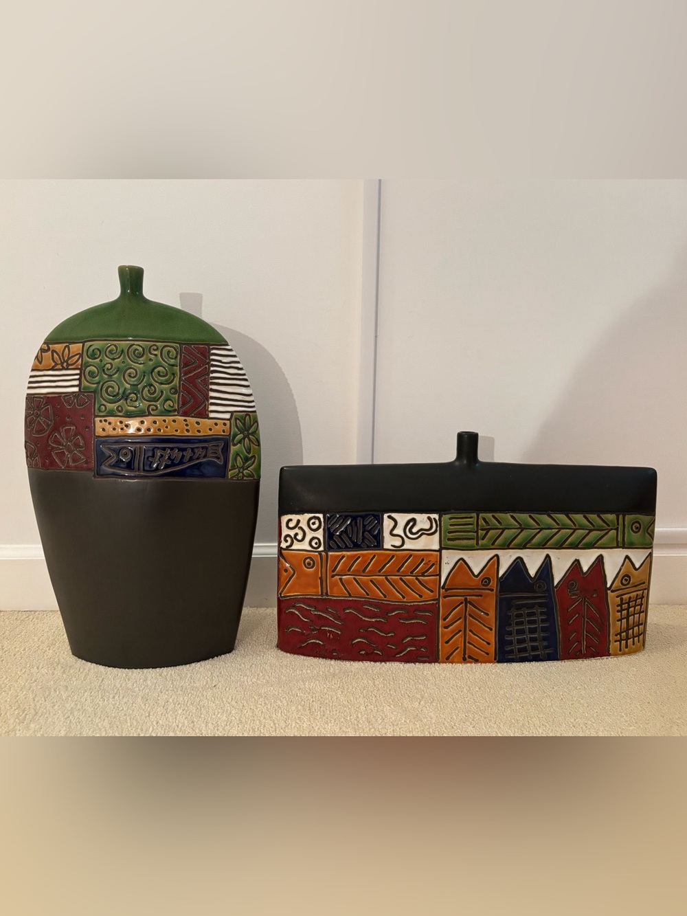 Set of 2 HUGE Pottery Barn hand-painted vases $120 - Ethnic/Country fish motif